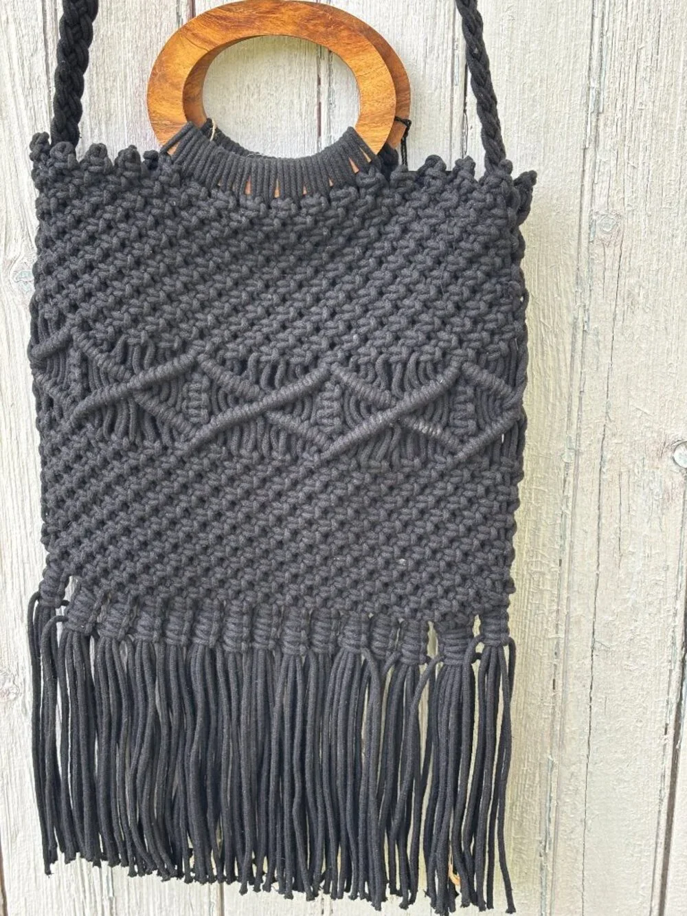 Danielle Nicole Black Macramé Fringe Tote Bag | NWT